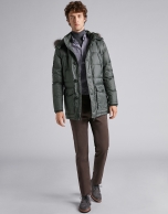 Khaki ski jacket with detachable hood