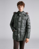 Khaki ski jacket with detachable hood