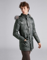 Khaki ski jacket with detachable hood