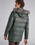 Khaki ski jacket with detachable hood