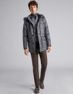 Dark gray ski jacket with detachable hood