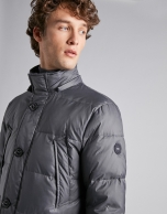 Dark gray ski jacket with detachable hood