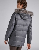 Dark gray ski jacket with detachable hood