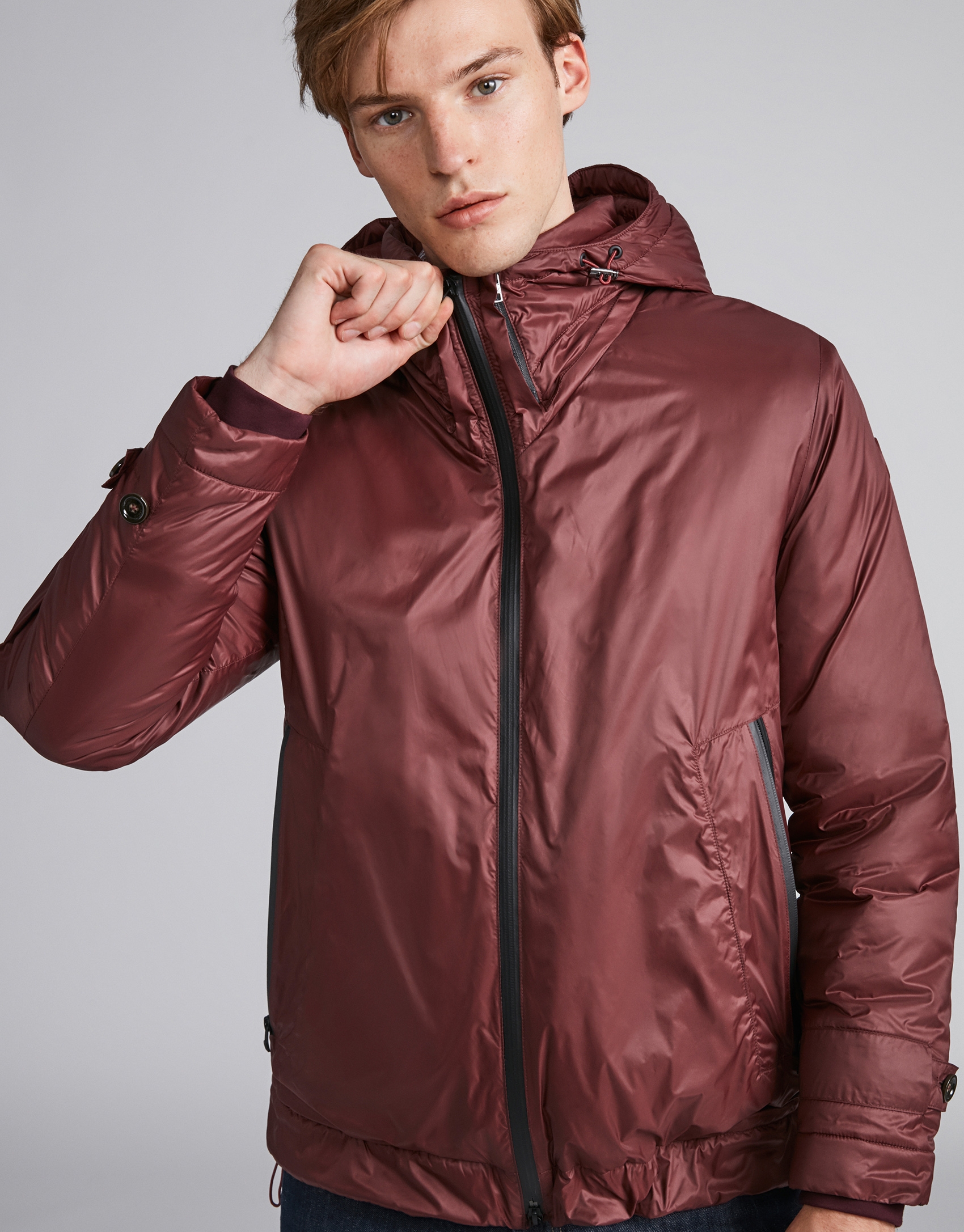 Burgundy tech, waterproof parka with zippers