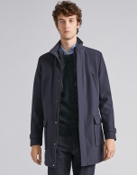 Navy blue neoprene coat with detachable bib