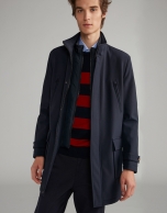 Navy blue neoprene coat with detachable bib