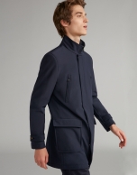 Navy blue neoprene coat with detachable bib