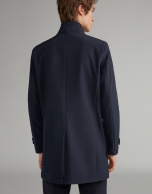 Navy blue neoprene coat with detachable bib