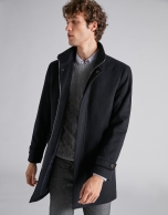 Navy blue wool jacket with detachable bib