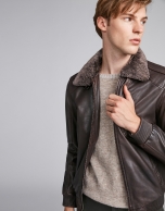 Brown leather aviator jacket