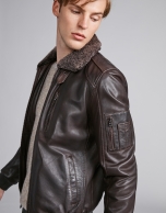 Brown leather aviator jacket