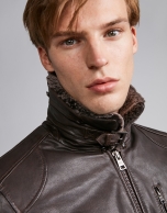 Brown leather aviator jacket