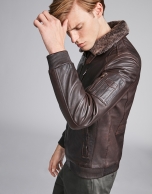 Brown leather aviator jacket