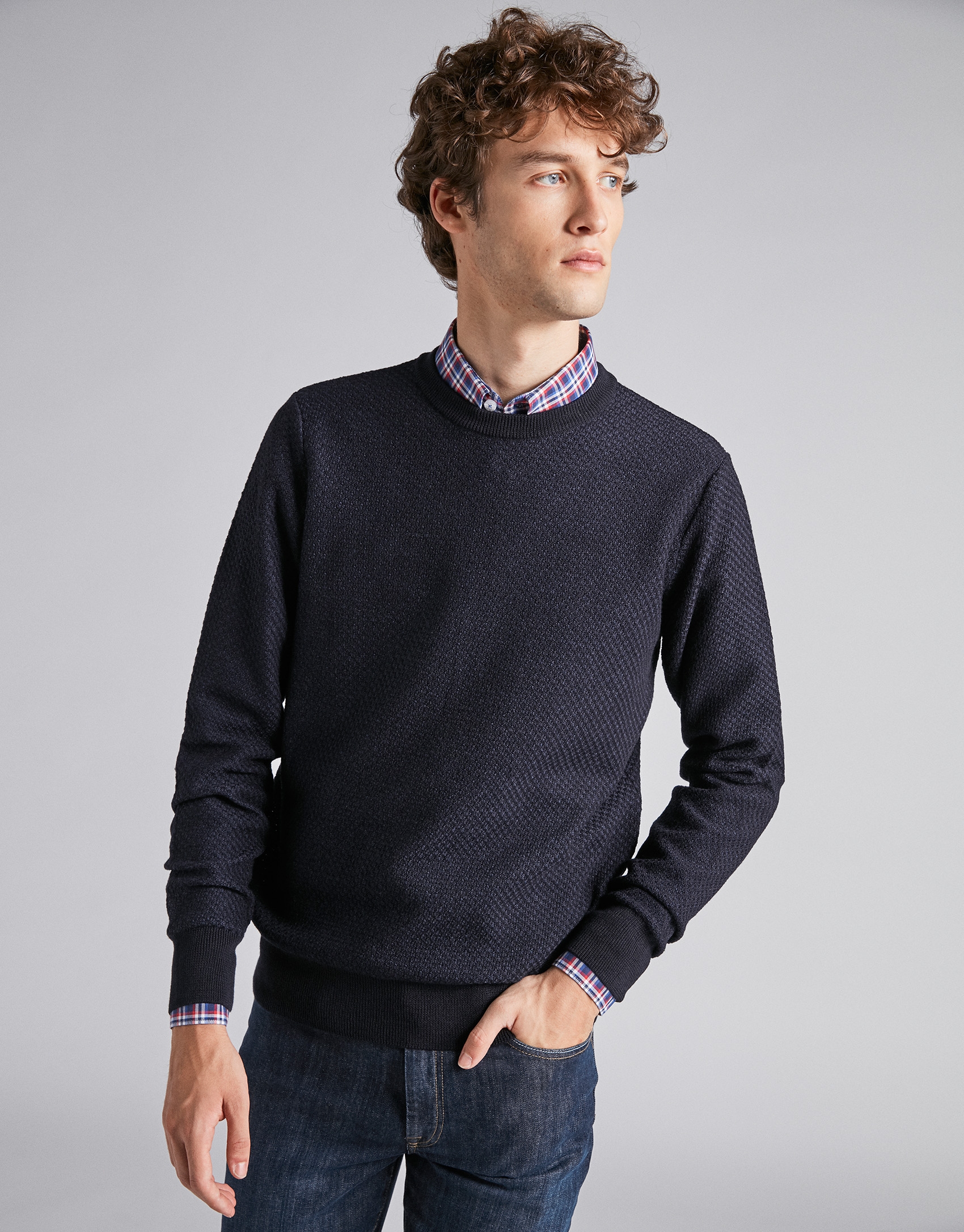 Navy blue structured wool sweater