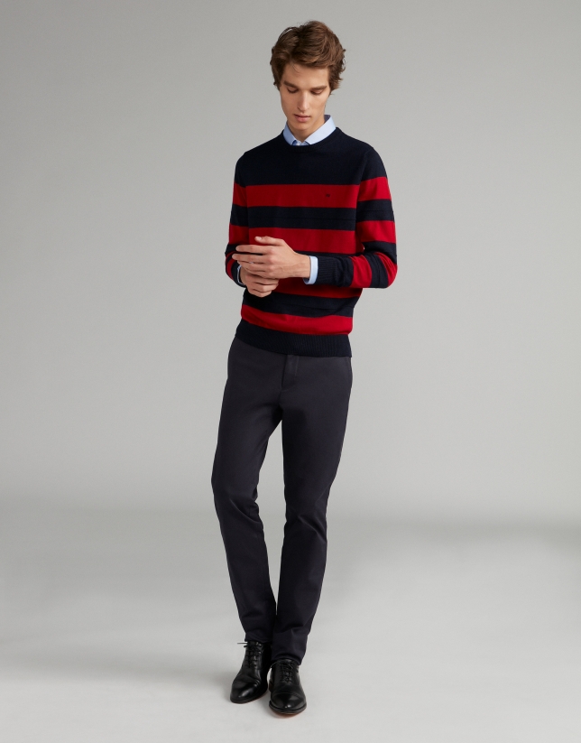Verino | Navy blue/burgundy sweater Man - Roberto striped