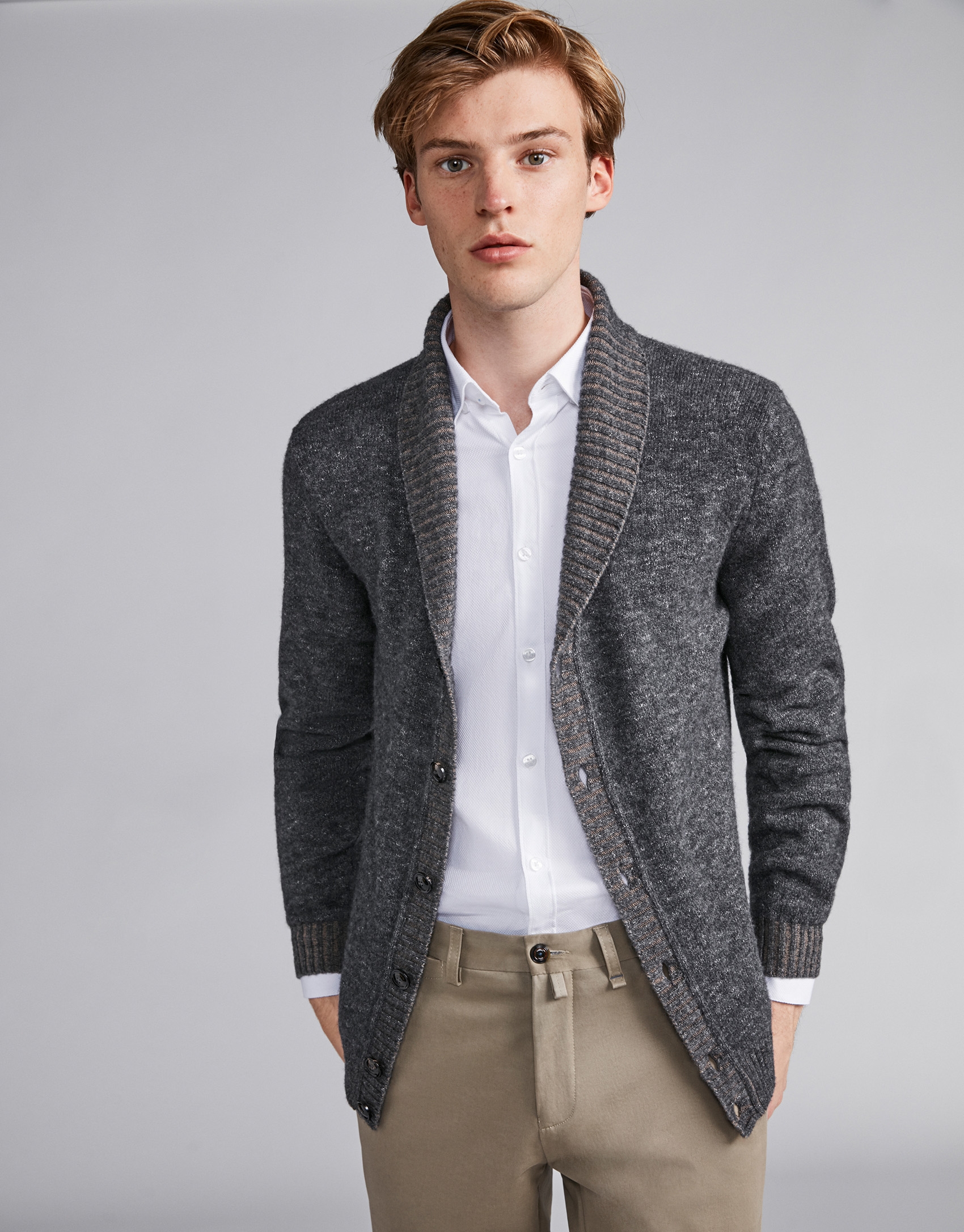 Gray jacket with shawl collar