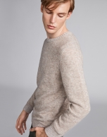 Mink-colored wool sweater with round neckline