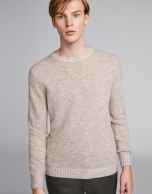 Mink-colored wool sweater with round neckline