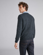 Navy blue/green two-color wool sweater