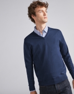 Navy blue wool V-neck sweater