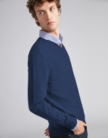 Navy blue wool V-neck sweater