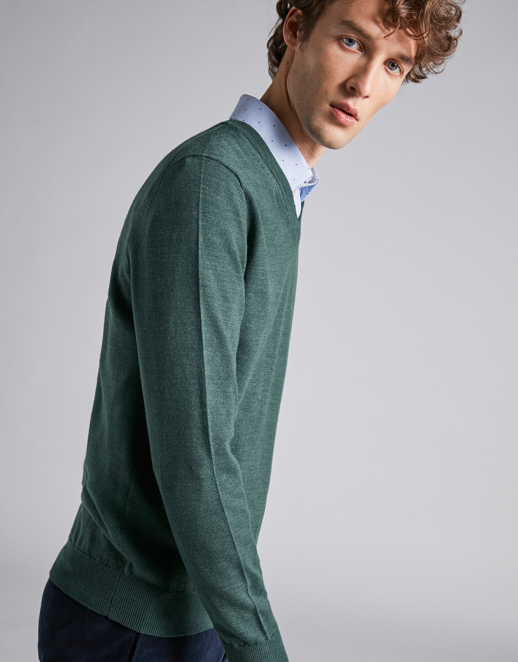 Green wool V-neck sweater