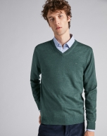 Green wool V-neck sweater