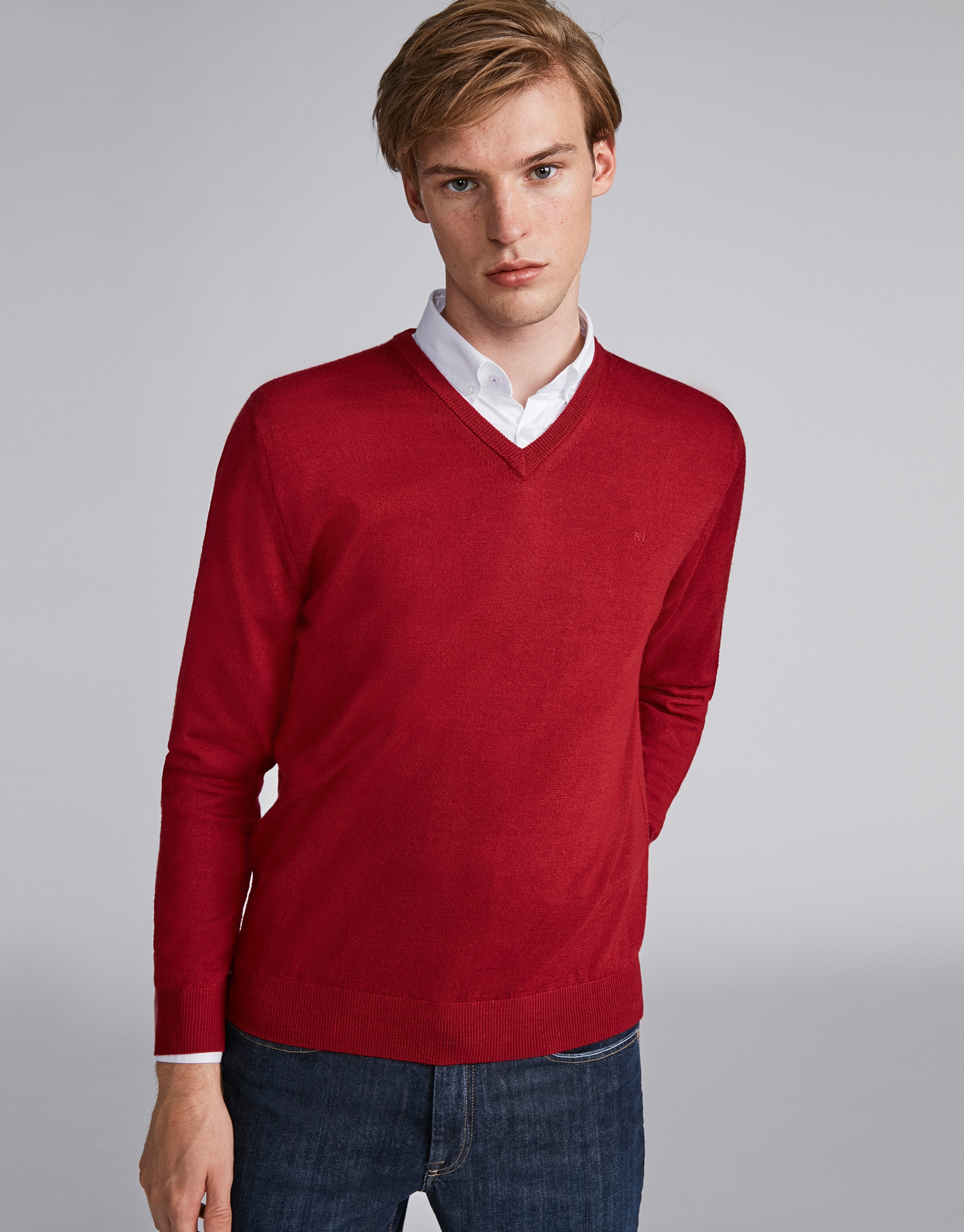 Red wool V-neck sweater