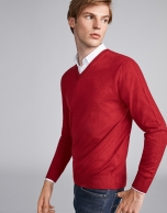 Red wool V-neck sweater