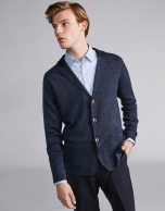 Navy blue wool jacket with knit collar