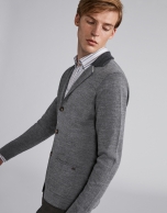 Gray wool jacket with knit collar