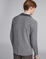 Gray wool jacket with knit collar