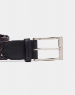 Brown/navy blue two color braided belt