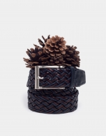 Brown/navy blue two color braided belt