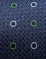 Blue wool tie with green/light blue circles