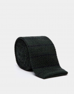 Bottle green wool tie with navy blue stripes