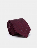 Burgundy silk tie with light blue/black jacquard 