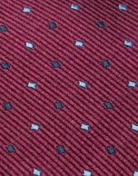 Burgundy silk tie with light blue/black jacquard 