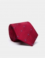 Corbata de seda roja cachemires azules