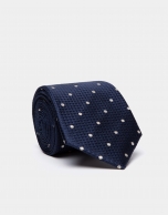 Navy blue/black silk tie with beige dots