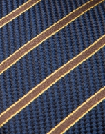 Dark blue silk tie with brown/gold stripes