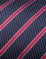 Blue silk tie with light blue/red stripes