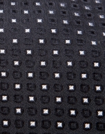 Black silk tie with silver geometric jacquard