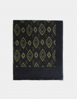 Yellow, brown and navy blue ethnic print foulard