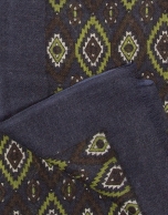 Yellow, brown and navy blue ethnic print foulard