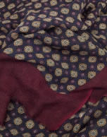 Gold, burgundy and navy blue ethnic print foulard