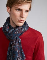 Red, white and blue floral print foulard