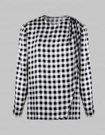 Black and white checked wrap blouse 