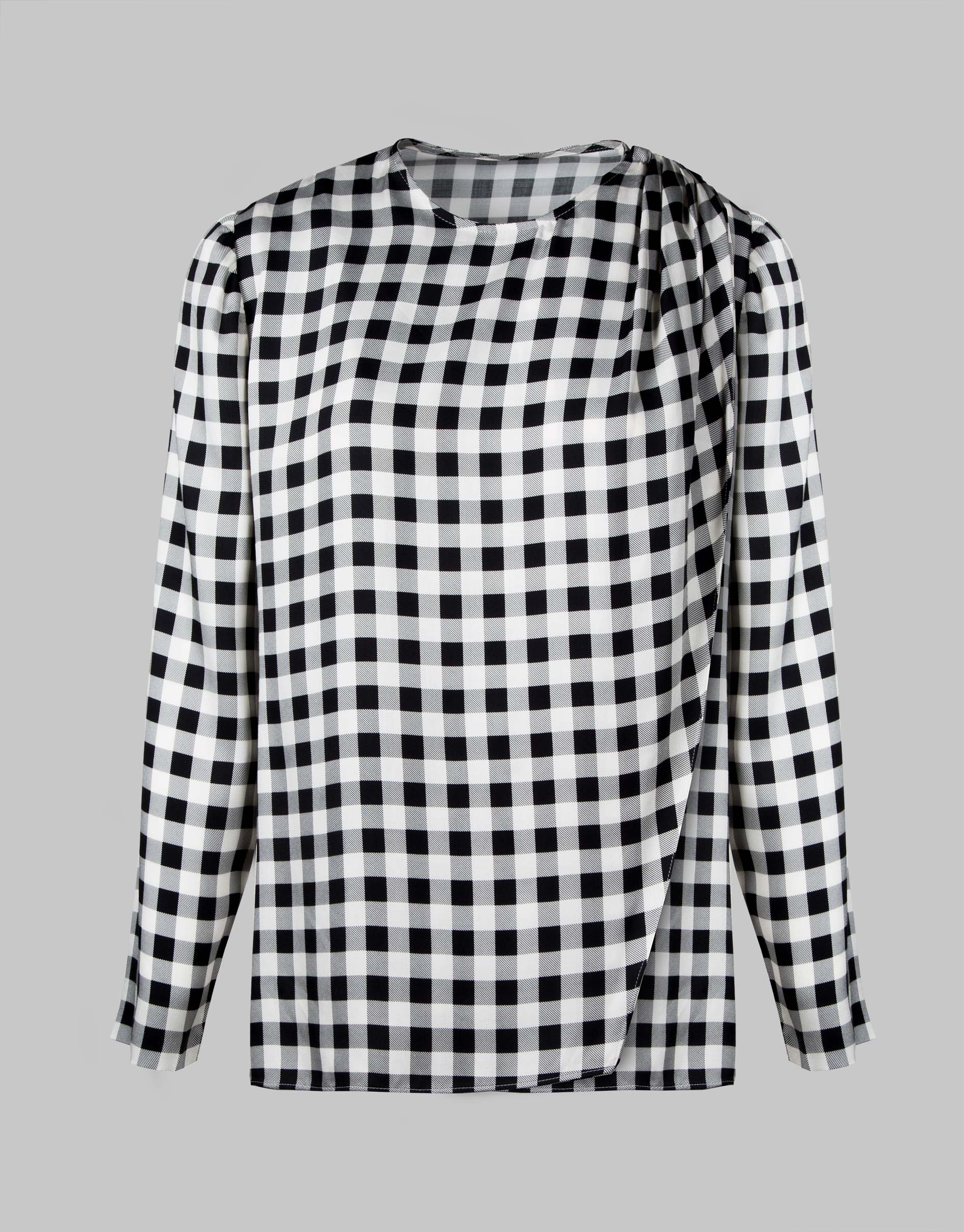 Black and white checked wrap blouse 