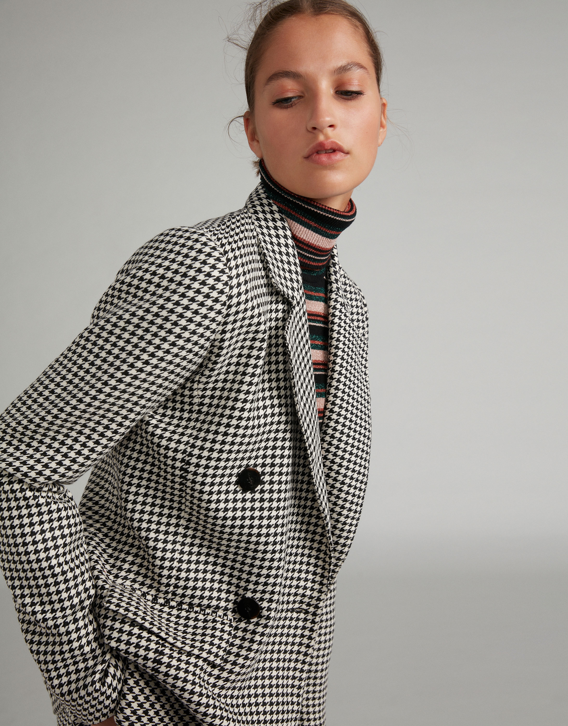 Houndstooth double-breasted suit jacket